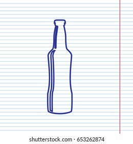 Beer bottle sign. Vector. Navy line icon on notebook paper as background with red line for field.