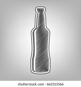 Beer bottle sign. Vector. Pencil sketch imitation. Dark gray scribble icon with dark gray outer contour at gray background.