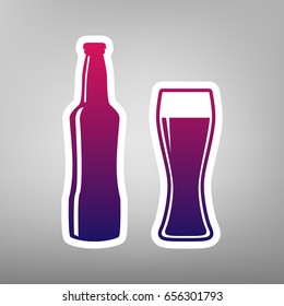 Beer bottle sign. Vector. Purple gradient icon on white paper at gray background.