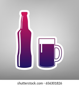 Beer bottle sign. Vector. Purple gradient icon on white paper at gray background.