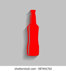 Beer bottle sign. Vector. Red icon with soft shadow on gray background.