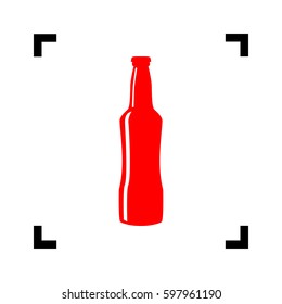 Beer bottle sign. Vector. Red icon inside black focus corners on white background. Isolated.