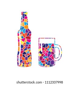 Beer bottle sign. Vector. Stained glass icon on white background. Colorful polygons. Isolated.