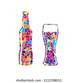Beer bottle sign. Vector. Stained glass icon on white background. Colorful polygons. Isolated.