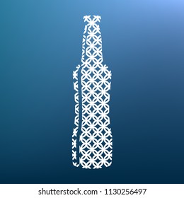 Beer bottle sign. Vector. White textured icon at lapis lazuli gradient background.