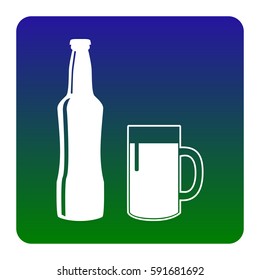 Beer bottle sign. Vector. White icon at green-blue gradient square with rounded corners on white background. Isolated.