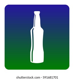 Beer bottle sign. Vector. White icon at green-blue gradient square with rounded corners on white background. Isolated.
