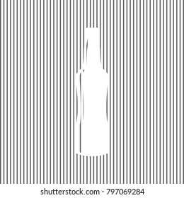 Beer bottle sign. Vector. White icon on grayish striped background. Optical illusion.