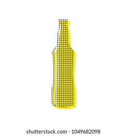 Beer bottle sign. Vector. Yellow icon with square pattern duplicate at white background. Isolated.
