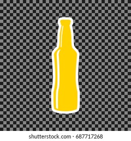 Beer bottle sign. Vector. Yellow icon with white contour on dark transparent background.