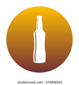 Beer bottle sign. White icon in circle with golden gradient as background. Isolated.