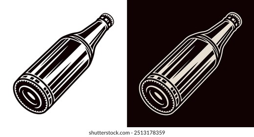 Beer bottle silhouette vector illustration in two styles, black on white and on dark background