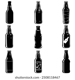 Beer bottle silhouette vector set design