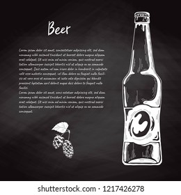 Beer bottle in sketch style. Vector illustration for bar menu