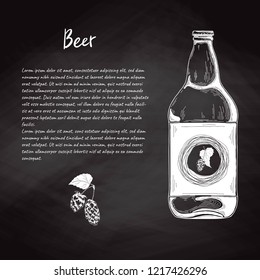 Beer bottle in sketch style. Vector illustration for bar menu