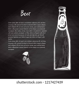 Beer bottle in sketch style. Vector illustration for bar menu