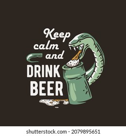 Beer bottle with snake for print. Original brew design of bottle of beer with serpent for bar