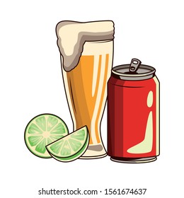 beer bottle and soda can icon over white background, vector illustration