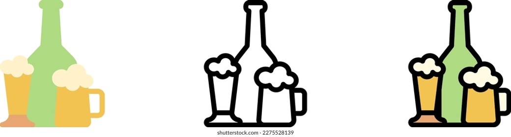 Beer bottle, beer steins vector icon in different styles. Line, color, filled outline