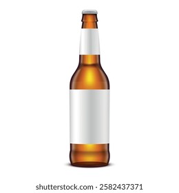 Beer bottle template isolated on white background with shiny amber glass and classic shape, perfect for promotional materials or design projects.