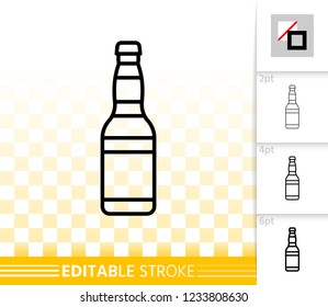 Beer bottle thin line icon. Outline sign of tall glass. Pub linear pictogram with different stroke width. Bar simple vector symbol, transparent background. Beer pint editable stroke icon without fill