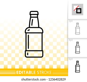 Beer bottle thin line icon. Outline web sign of flask. Pub linear pictogram with different stroke width. Bar Simple vector symbol, transparent background. Beer glass editable stroke icon without fill