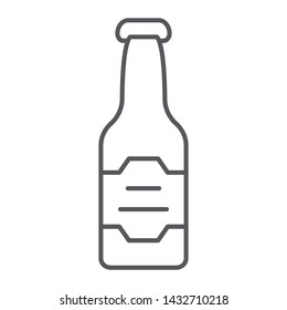 Beer bottle thin line icon, drink and alcohol, lager sign, vector graphics, a linear pattern on a white background, eps 10.