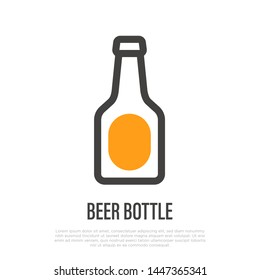 Beer bottle thin line icon. Element of logo for pub or bar. Vector illustration.