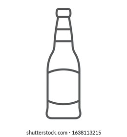 Beer bottle thin line icon, st patrick's day and alcohol, glass beer bottle sign, vector graphics, a linear pattern on a white background, eps 10