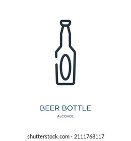 beer bottle thin line icon. beer, beverage linear icons from alcohol concept isolated outline sign. Vector illustration symbol element for web design and apps.