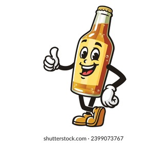 Beer Bottle with thumbs up hand cartoon mascot illustration character vector clip art