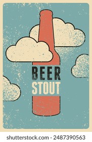 Beer bottle typographical vintage style grunge concept poster design for type of beer. Stout. Retro vector illustration.