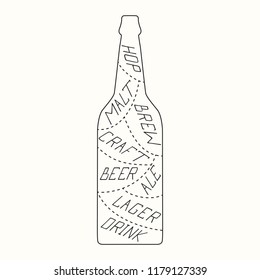 Beer bottle with typography. Vector isolated illustration.