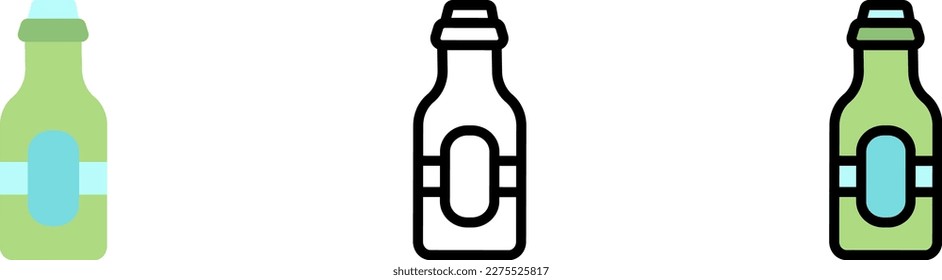 Beer bottle vector icon in different styles. Line, color, filled outline