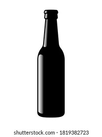 Beer bottle vector icon. Lemonade soda drink symbol. Bar or pub sign. Brewery and restaurant logo. Black silhouette isolated on white background.