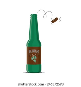 beer bottle vector illustration with flat design and popped top