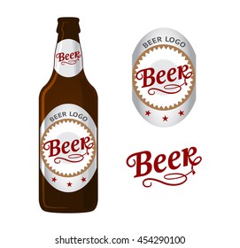 Beer bottle vector illustration with label