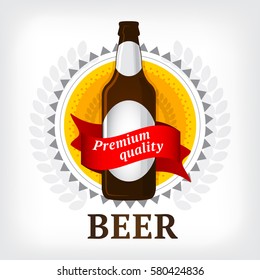 Beer bottle vector illustration with label design