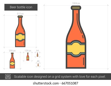 Icono de línea vectorial de botella de cerveza aislado en fondo blanco. Icono de línea de botella de cerveza para infografía, sitio web o aplicación. Icono escalable diseñado en un sistema de cuadrícula.