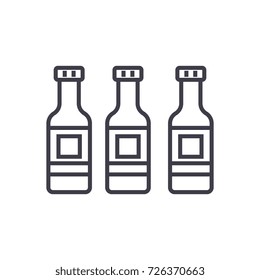 beer bottle vector line icon, sign, illustration on background, editable strokes