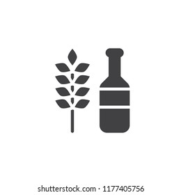 Beer bottle and wheat plant vector icon. filled flat sign for mobile concept and web design. wheat beer simple solid icon. Symbol, logo illustration. Pixel perfect vector graphics
