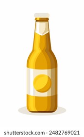 A beer bottle with a yellow circle label on white background