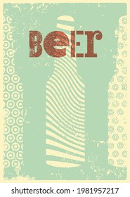 Botellas de cerveza abstracta patrón geométrico tipo tipográfico estilo grunge diseño de afiches. Ilustración vectorial retro.