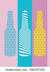Beer bottles abstract geometric pattern style poster design. Vector illustration.
