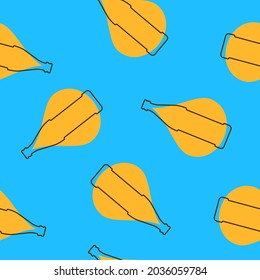 Beer bottles and alcohol drop seamless pattern. Line art style. Outline image. Repeat template. Party drinks concept. Vector color Illustration on white background. Flat design style for any purposes