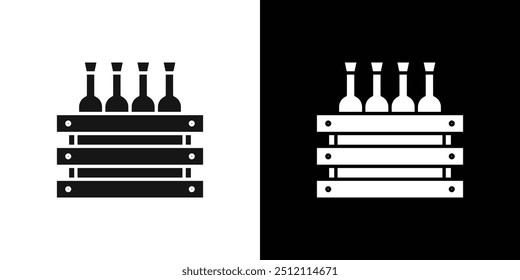 botellas de cerveza en icono de cesta Conjunto de logotipo de Vector de arte de línea negra