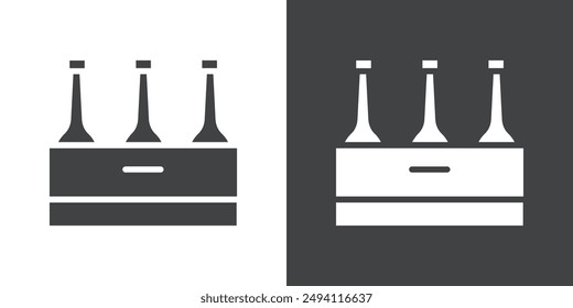 Bierflaschen im Warenkorb Symbol Flat Set in Schwarz-Weiß Farbe Umriss Vektorgrafik