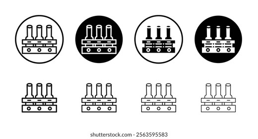 beer bottles in basket icon Flat outline fill set collection