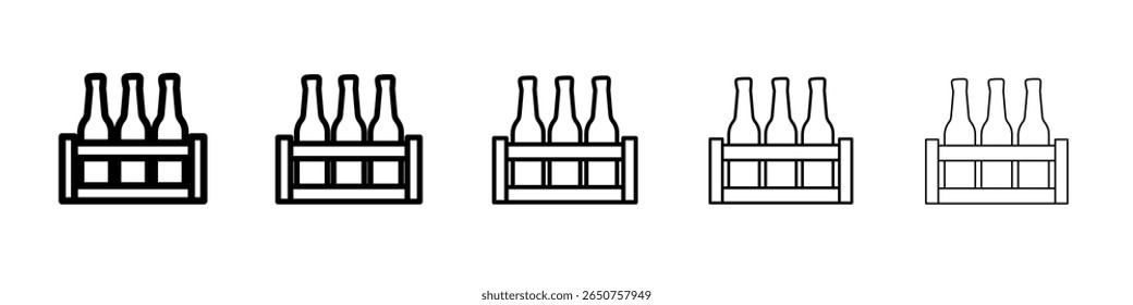 beer bottles in basket icon vector thin outline style sign