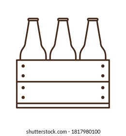 Botellas de cerveza en diseño de iconos de línea de cesta, Pub bar de alcohol cerveza beber venta y tema lager Ilustración vectorial